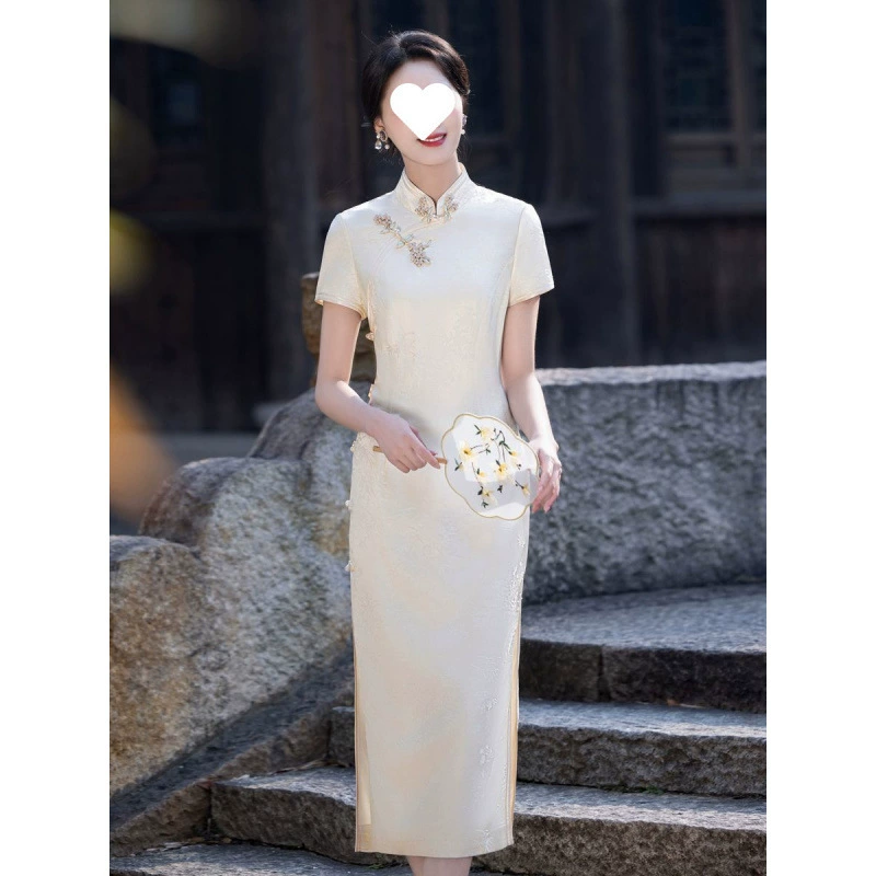Высококачественное повседневное облегающее элегантное летнее платье Cheongsam в китайском стиле, новое простое художественное ацетатное платье для помолвки и банкета.