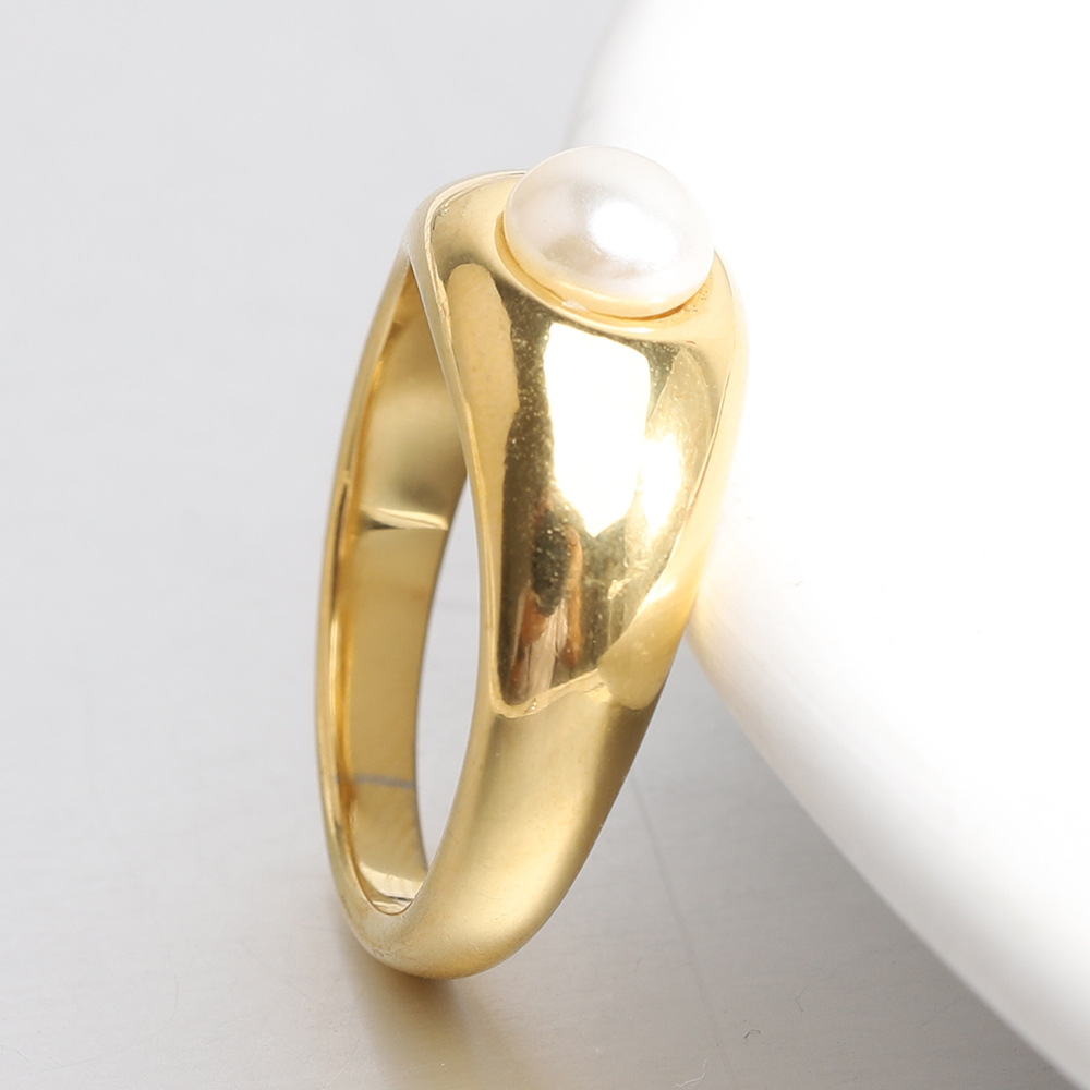Classic Style Geometric Titanium Steel Plating Inlay Artificial Pearls Rings display picture 2