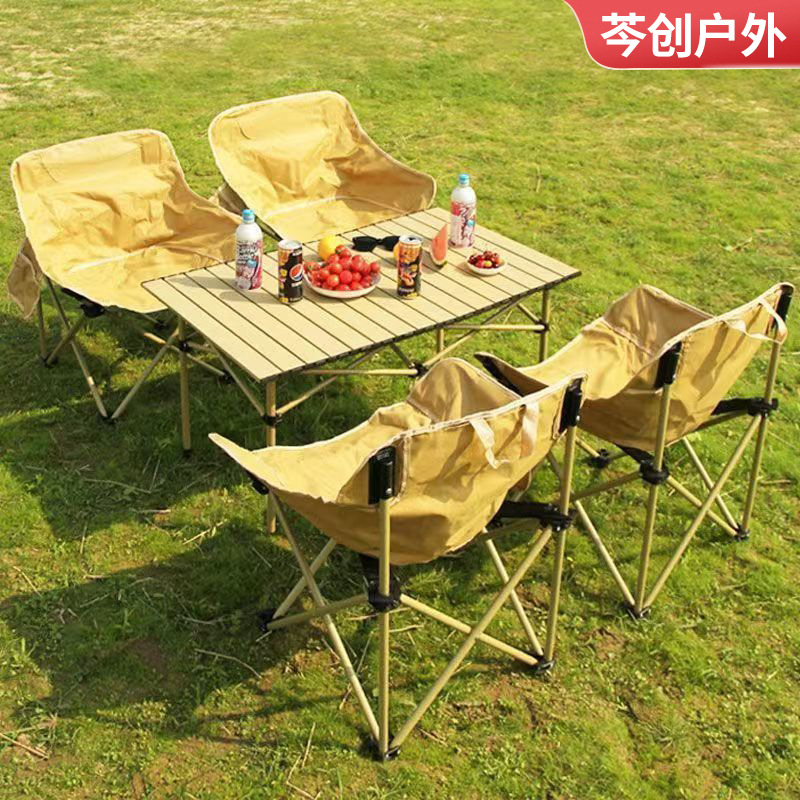 Juego completo de mesas y sillas estilo rollo de huevo para exteriores, resistentes al desgaste y a la suciedad, adecuadas para uso doméstico, picnics, ocio y personas que buscan la comodidad, especiales para ocio y puestos de venta, mesas y sillas plegables.