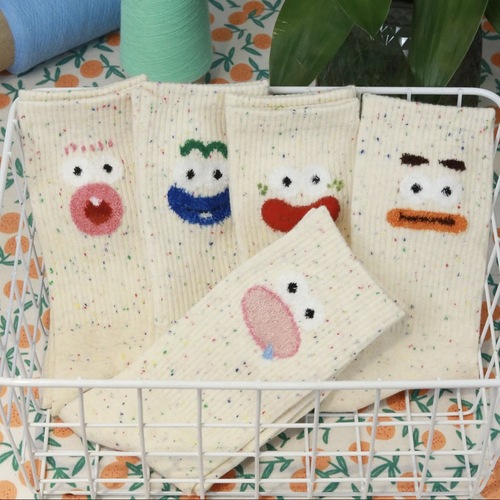 Crazy cartoon dot lace ankle socks for girls, fun feather lace socks, big mouth socks, versatile and quirky socks