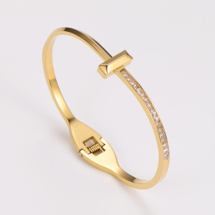 AML Cross-border New Stainless Steel T-shaped Bracelet Affordable Luxury All-match Diamond 18K Vintage Fashion