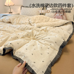 クラスA フランス製寝具4点セット 純綿二層ガーゼキルトカバーシーツ 夏用ボックスシーツ 寮用3点セット4