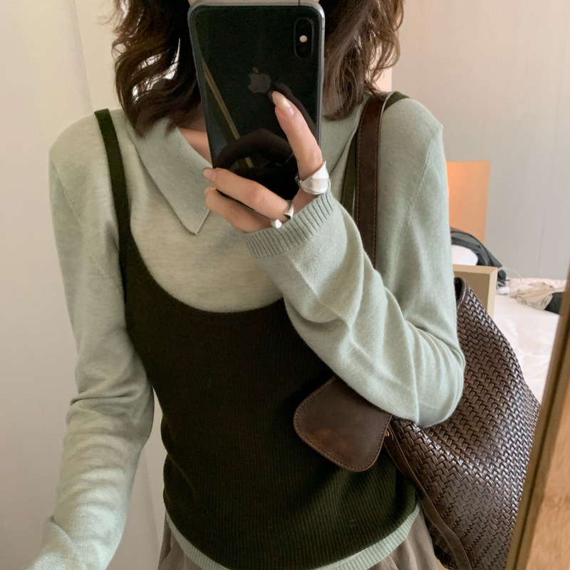 Arrived. A Touch of Sweetness. Autumn Korean Style Retro Two-Piece Knit Sweater + Camisole Set Women's Knit Sweater