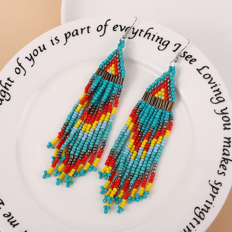 1 Pair Quantity 1 Pair Ethnic Style Color Block Beaded Seed Bead Drop Earrings