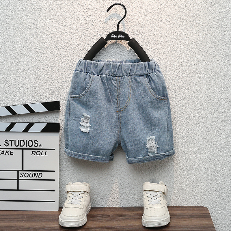 Kleine und mittlere große V-ausschnitt hemd, denim shorts set, sommer neue kinder carto teddybär druck trendy_voghion.com