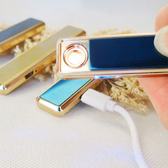 Metal USB Charger Lighter Ultra-thin Long Strip Windproof Cigarette Lighter Silent Noiseless Lighter Wholesale
