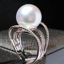 大颗粒爱迪生白珍珠戒指简约优雅轻奢设计指环正圆母亲礼物