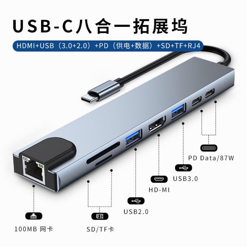 typec expansion dock HDMI converter suitable for Huawei Apple laptop network cable hub multi-port