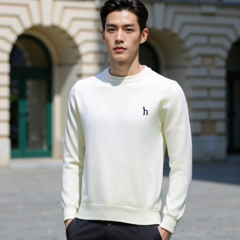 Hajjyz Hagos Autumn Solid Color Round Neck Pullover Warm Sweater Men's Casual Long Sleeve Knitwear Trendy Top