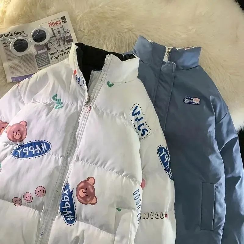 Abrigo de doble cara de invierno de los hombres de Hong Kong estilo de moda de la marca de gran tamaño de la capa de algodón-acolchado abrigo cálido engrosada pareja collar de pie abrigo de algodón acolchado