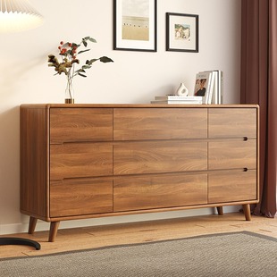 Internet Celebrity Nine-Drawer Cabinet Solid Wood Drawer Chest of Drawers Bedroom Bedside Storage Cabinet Bucket Cabinet Walnut Living Room Six-Drawer Cabinet