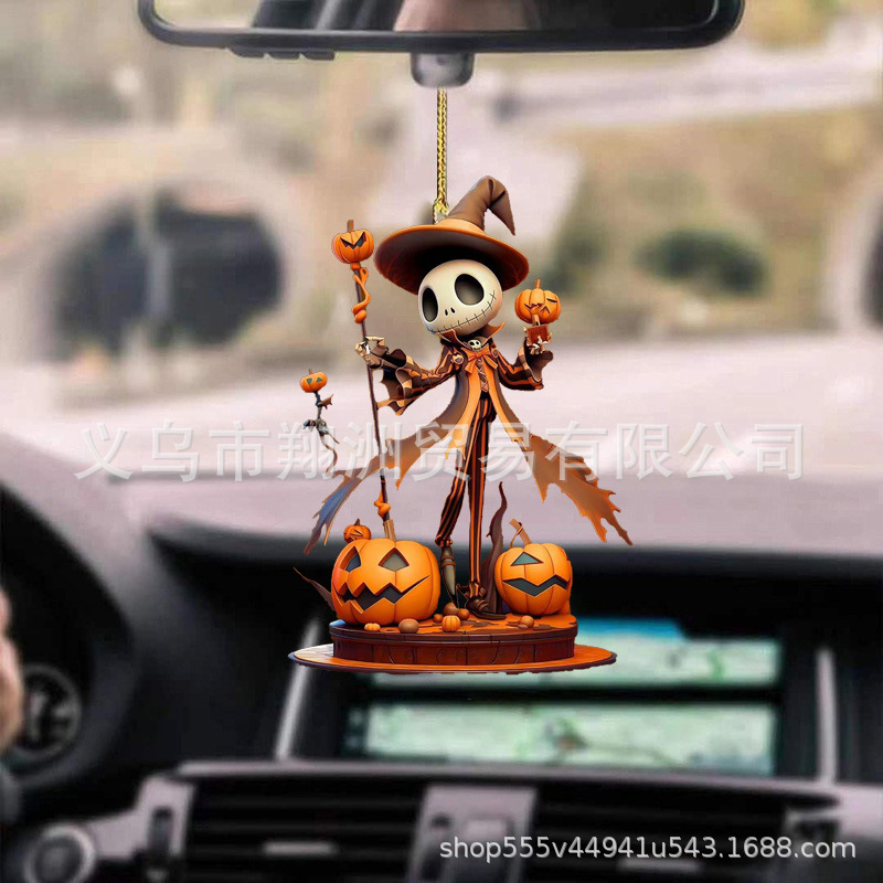 Colgantes de automóviles de Halloween transfronterizos creativos calabaza Jack Vampiro decoración espejo retrovisor llaveros colgantes de fiesta