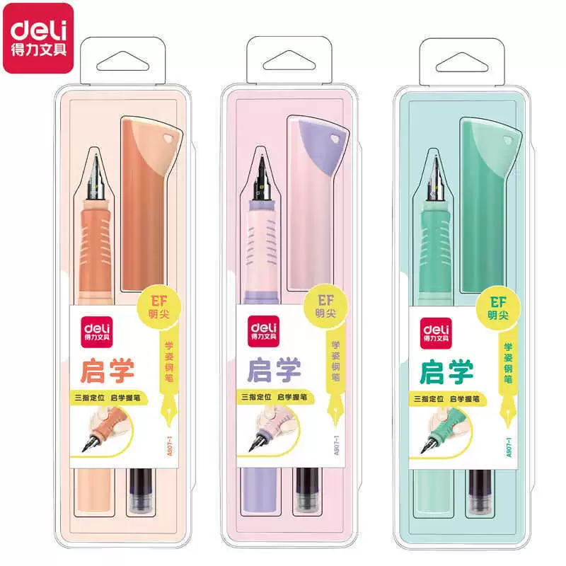 Deli A907-1 Qixue студенческая перьевая ручка EF с ярким наконечником, несколько корпусов ручек (кристально-синий), быстросохнущие, стираемые, гладкие и непрерывные чернила