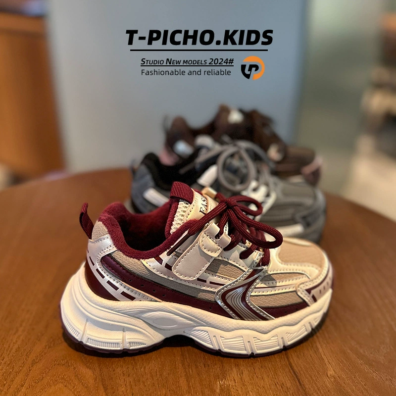 Обувь для девочек Обувь для папы Осень и Зима 2024 Новый мальчик с плюшевыми хлопковыми кроссовками