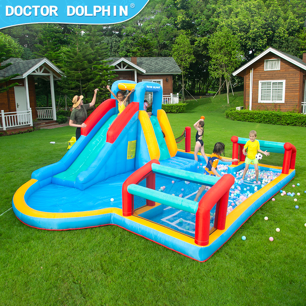 Doctorado en delfines | Castillo inflable para interiores, pequeño castillo inflable acuático para niños, tobogán inflable y trampolín combinados para el hogar