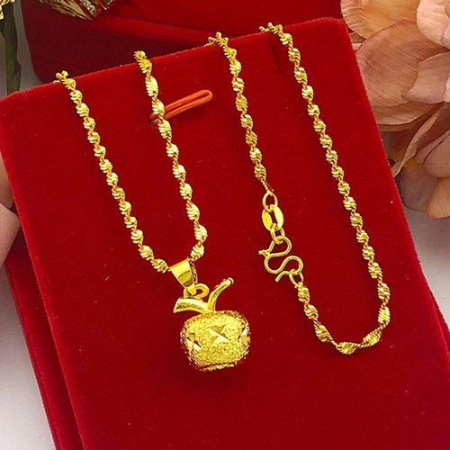 Brass gold-plated apple pendant Vietnamese sand gold water ripple necklace Christmas Eve apple jewelry gift