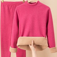 2025现货保暖内衣女士加绒加厚半高领冬季防寒老年人一体绒套装