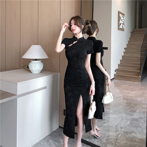 Waist Fold Split Long Cheongsam Dress 9570HF350