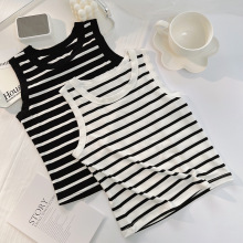 条纹背心针织莫代尔女夏外穿圆领别致小个子休闲内搭打底无袖上衣