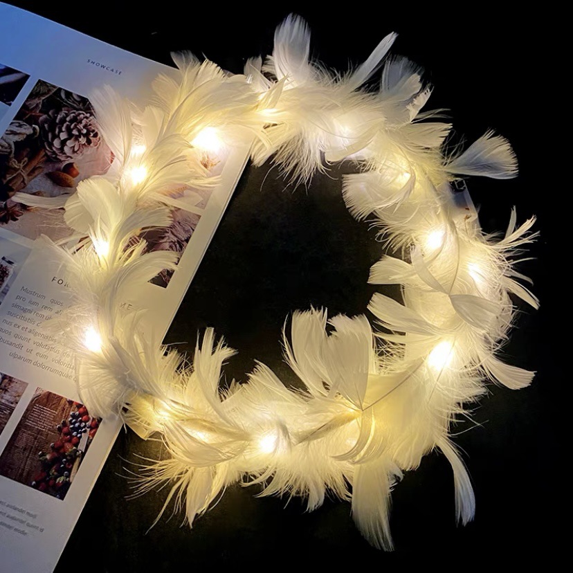 Nueva diadema con orejas de conejo de plumas con luces intermitentes, accesorio para la cabeza súper brillante, horquilla luminosa, popular en atracciones turísticas y puestos callejeros, venta al por mayor.