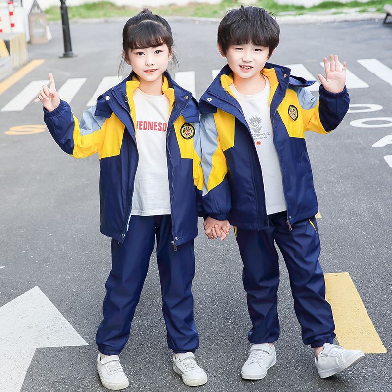 유치원 충전 옷 학교 유니폼 3 조각 봄 가을 후드 방풍 방한 따뜻한 학생 교복 세트 교복