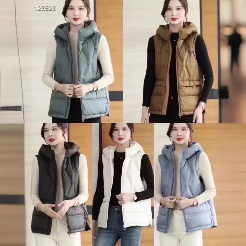 Cross-border Autumn and Winter New Down Jacket Vest Women's Hooded White Duck Down Outer Wear Fashion Pressure Adhesive Warm Vest Coat Trendy Cross-border Autumn and Winter New Down Jacket Vest Women's Hooded White Duck Down Outer Wear Fashion Pressure Adhesive Warm Vest Coat Trendy