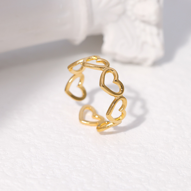 Sweet Heart Shape Stainless Steel Plating Hollow Out Open Ring 1 Piece