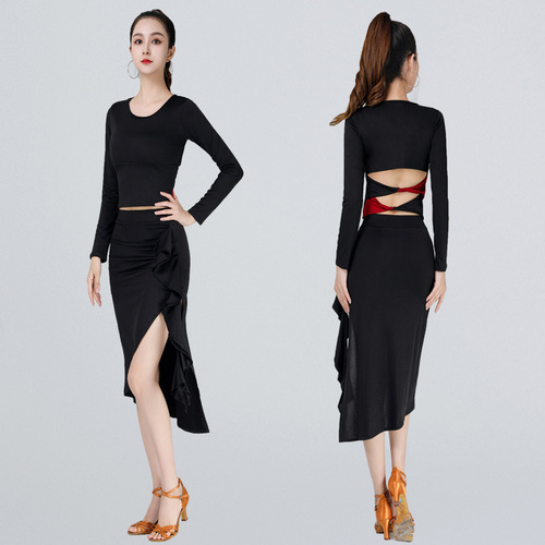 Latin Dance Pencil Skirt for Women Adult New Leaf Edge National Standard Short Skirt Practice Dress Bottom Skirt Competition Performance Dress