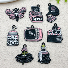 万圣节黑粉系列骷髅鬼怪DIY饰品配件合金滴油吊坠钥匙扣耳环挂件