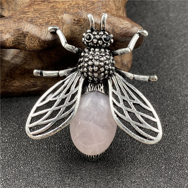 20g Weight Agate Material Polishing Design White, Purple, Blue, Gold Color Little Bee Inlaid Gemstone Necklace Brooch Accessories Corsage 12
