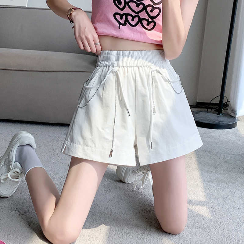 White Shorts Women's Summer 2025 New Chain Drawstring Elastic High Waist Wide Leg Pants Straight A-Line Casual Pants White Shorts Women's Summer 2025 New Chain Drawstring Elastic High Waist Wide Leg Pants Straight A-Line Casual Pants