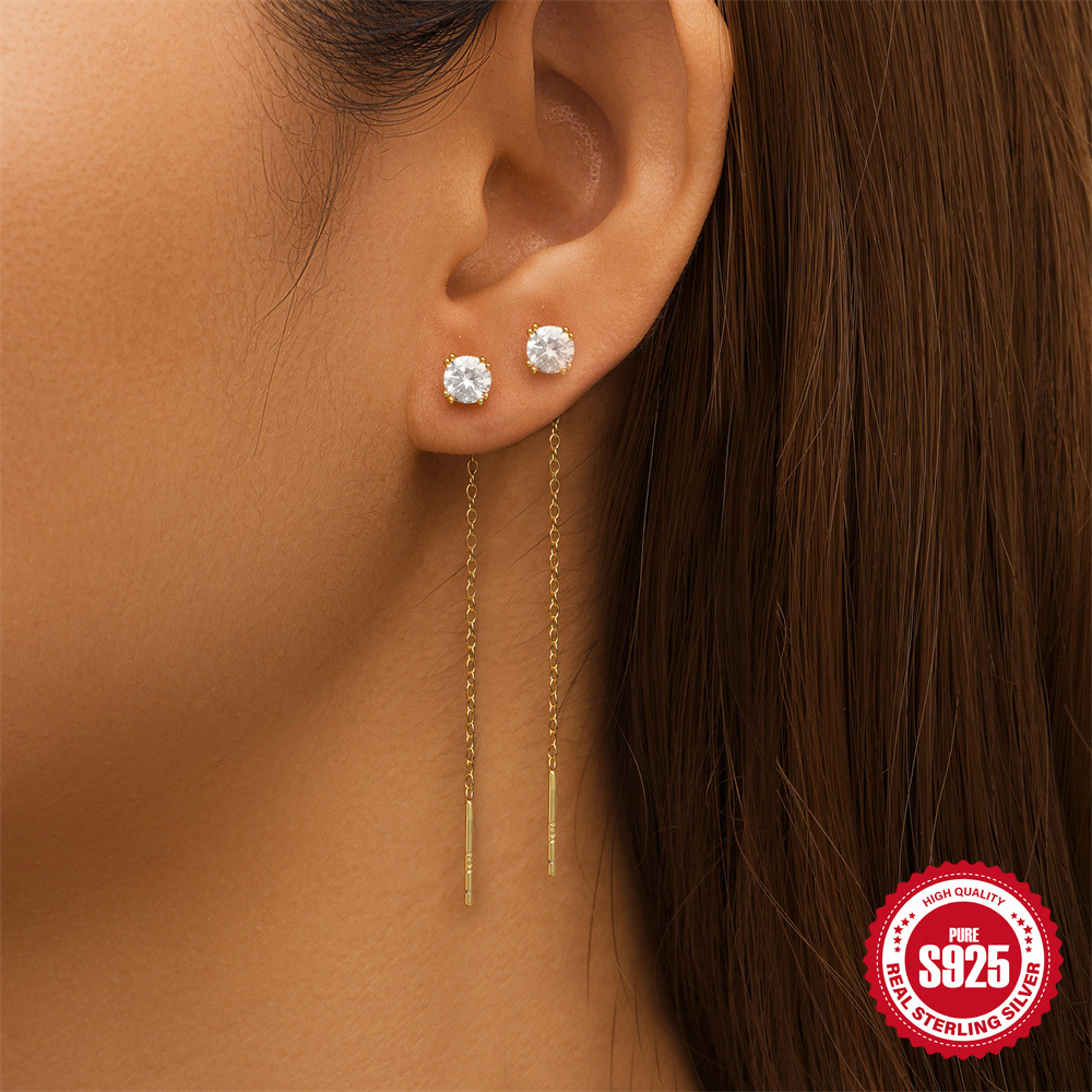 1g Weight 925 Sterling Silver Ear Needle Material 18K Gold Plated Plating Material Drop Earrings Classification 1 Pair Quantity Date, Tea Party Occasion 925 Sterling Silver Material Geometric Pattern All Seasons Season Women's Gender Elegant, Sweet Style 1 Pair 18K Gold Plated 925 Sterling Silver 925 Sterling Silver Earrings Geometric Drop Earrings 8