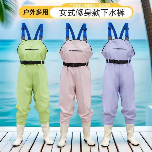 Women's waders, waterproof rain pants with rain boots, fishing waders, water shoes, full-body waders, thickened design