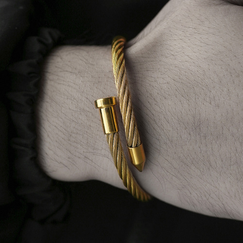 European and American hip-hop style wire rope open bracelet cross-border hot selling nail head titanium steel adjustable bracelet bracelet for men