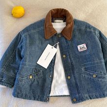 儿童牛仔外套冬季男童加棉上衣韩版保暖中小童棉衣撞色领一件代发