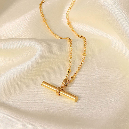 INS New Titanium Steel Ankle Chain 18K Gold Personal Tbar Bar Pendant Round Bead Chain Ankle Chain Fashion and Versatile Ankle Chain