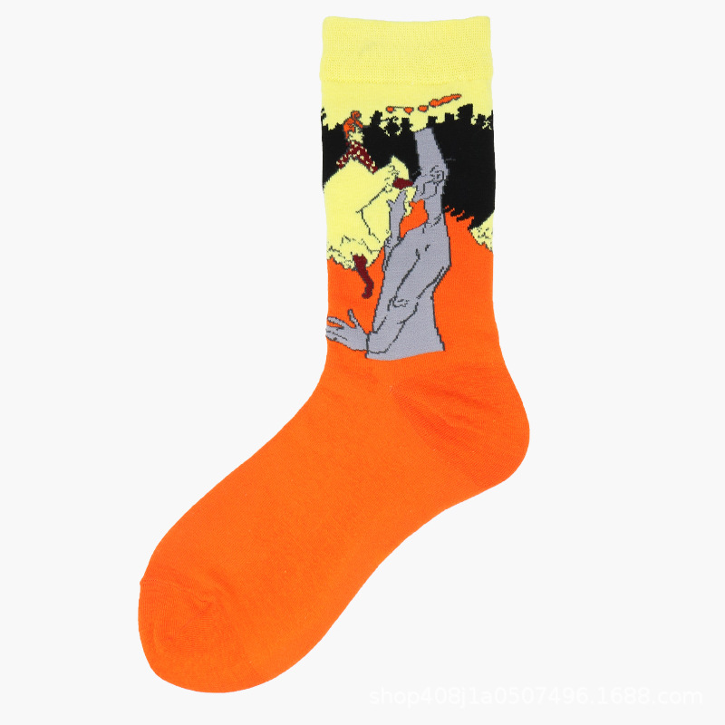 Calcetines de Comercio Exterior, Calcetines de Media Pantorrilla con Pintura al Óleo de Estilo Creativo Europeo y Americano, Calcetines Largos de Moda Transfronterizos, Calcetines de Algodón de Media Pantorrilla para Otoño e Invierno.