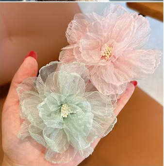 发卡刘海网纱大森系欧根纱花朵发夹女高颜值超仙ins风边夹春夏度|undefined