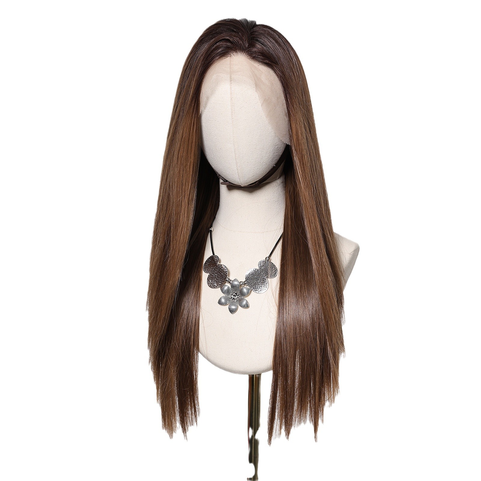 Punto de fábrica Área grande 13*6 Peluca de pelo largo y liso de encaje de seda importada para mujer, costura libre, forma aleatoria, cabeza completa