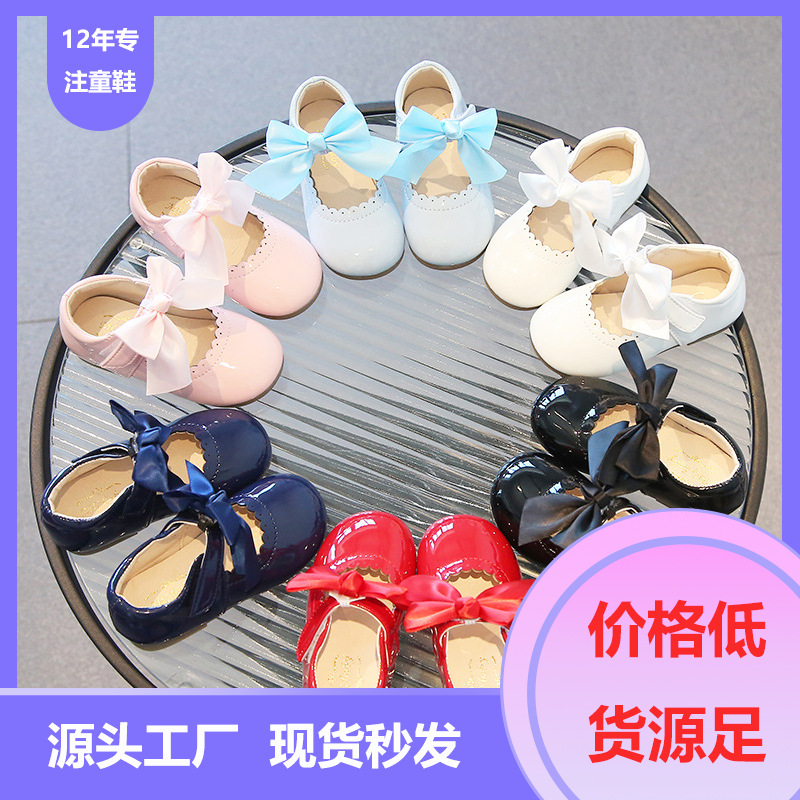 Baby Girl's Cute Bow Shoes, Red Small Leather Shoes, Girls' Version of Princess Shoes, Leather Shoes, Children's Performance Dance Shoes