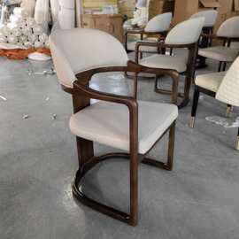 新中式家用简约现代带扶手靠背椅子实木脚软包餐椅酒店餐桌椅