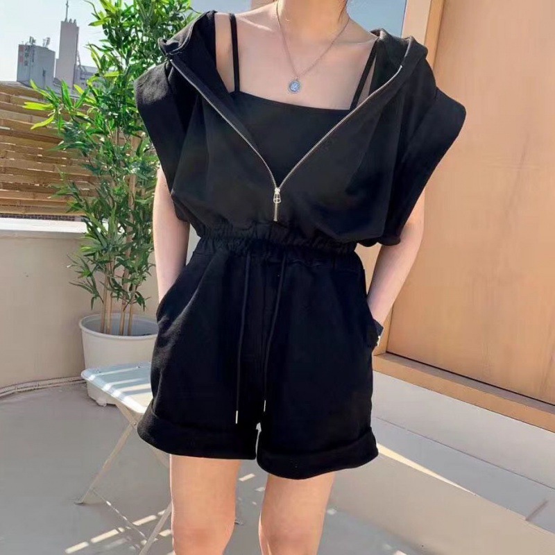 连体裤女夏季2023年新款时尚韩版收腰显瘦宽松阔腿小个子连衣短裤