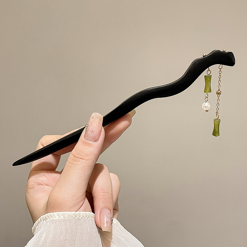 天然黑檀木发簪女清冷感发饰玉兰花步摇簪子古风旗袍头饰日常盘发|undefined