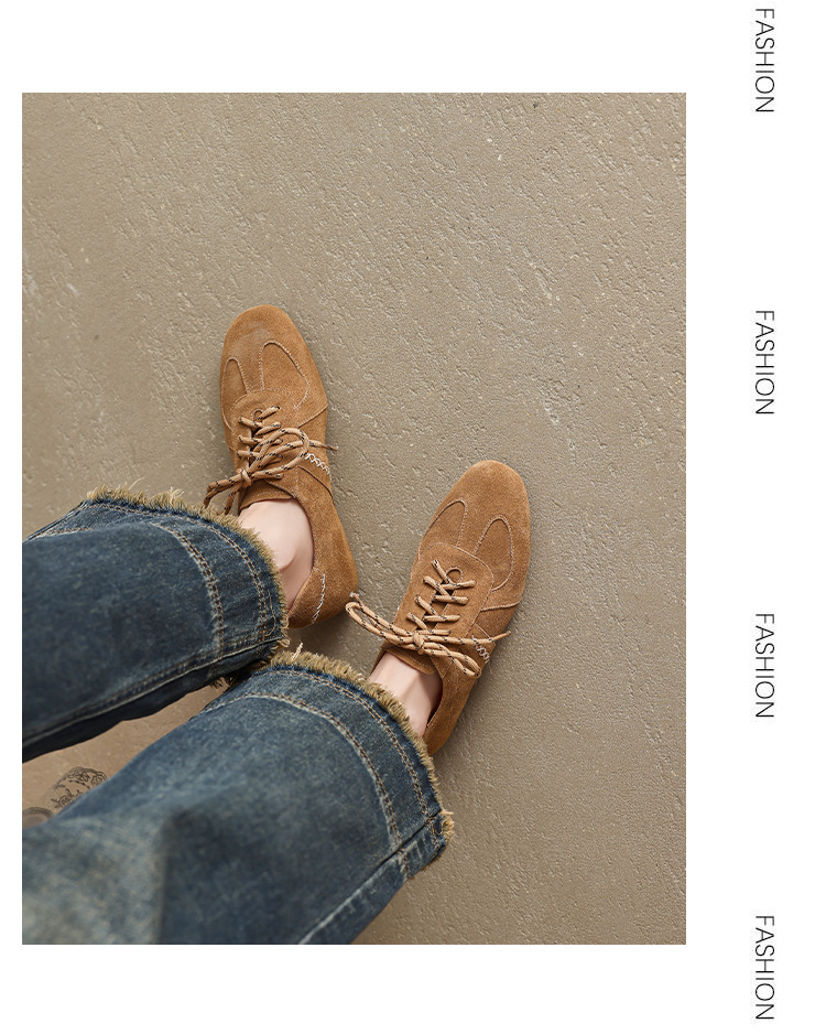Giày sneaker nữ cổ điển mũi tròn chất liệu da lộn, đế tăng chiều cao, dây buộc — màu nâu chi tiết 12