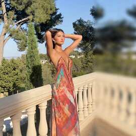 跨境女装复古红调波西米亚风挂脖V领印花大摆度假长裙