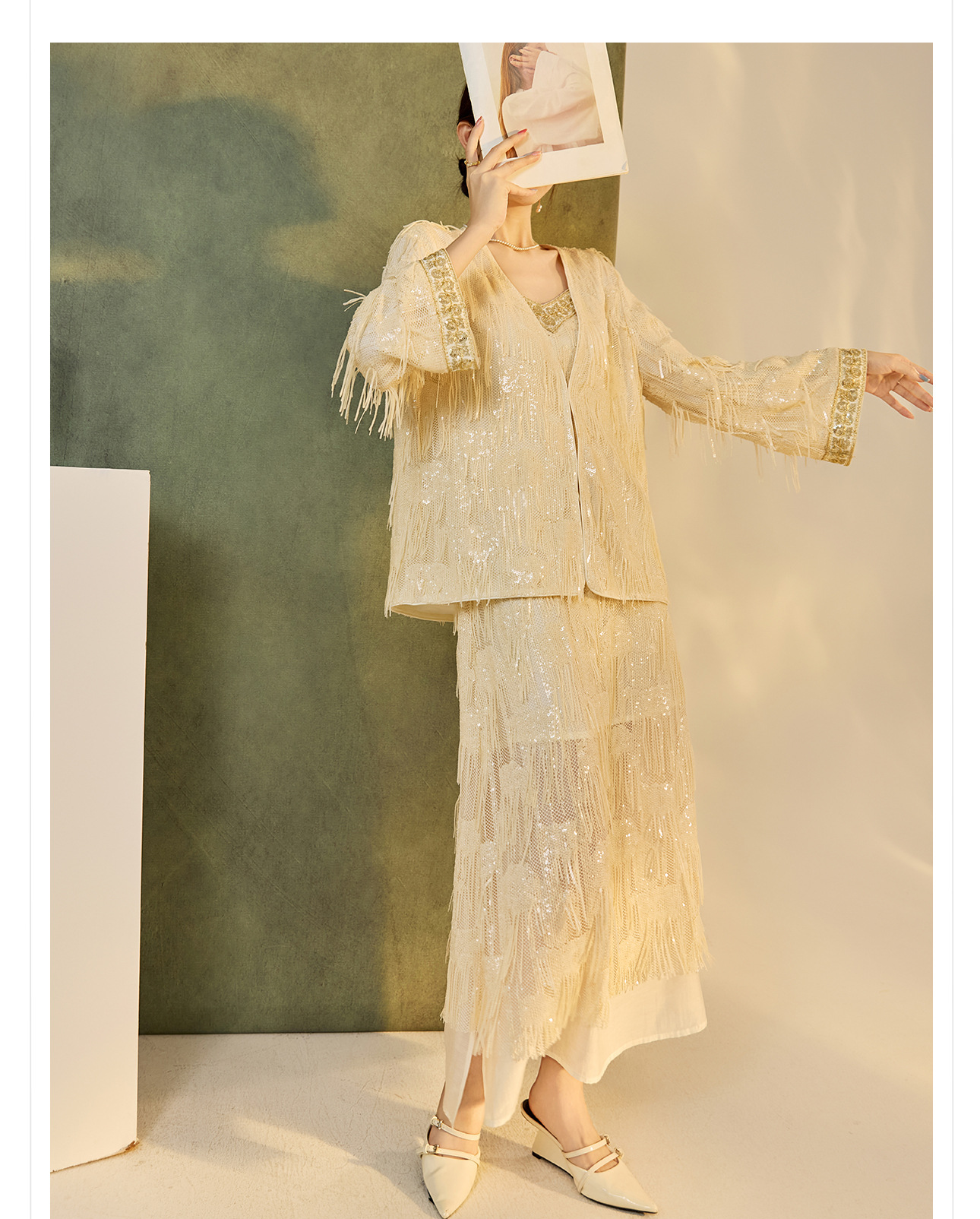 Áo khoác cardigan nữ cổ chữ V thêu tua rua — mơ chi tiết 12