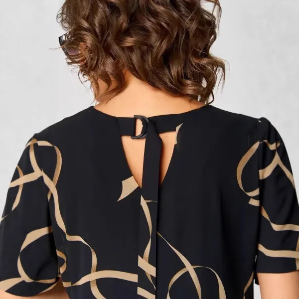 Women's Clothing Plus Size Elegant Printed V Neck Dress Fashion Temperament Commuter Mid Length Skirt For Women_ecoleips.com