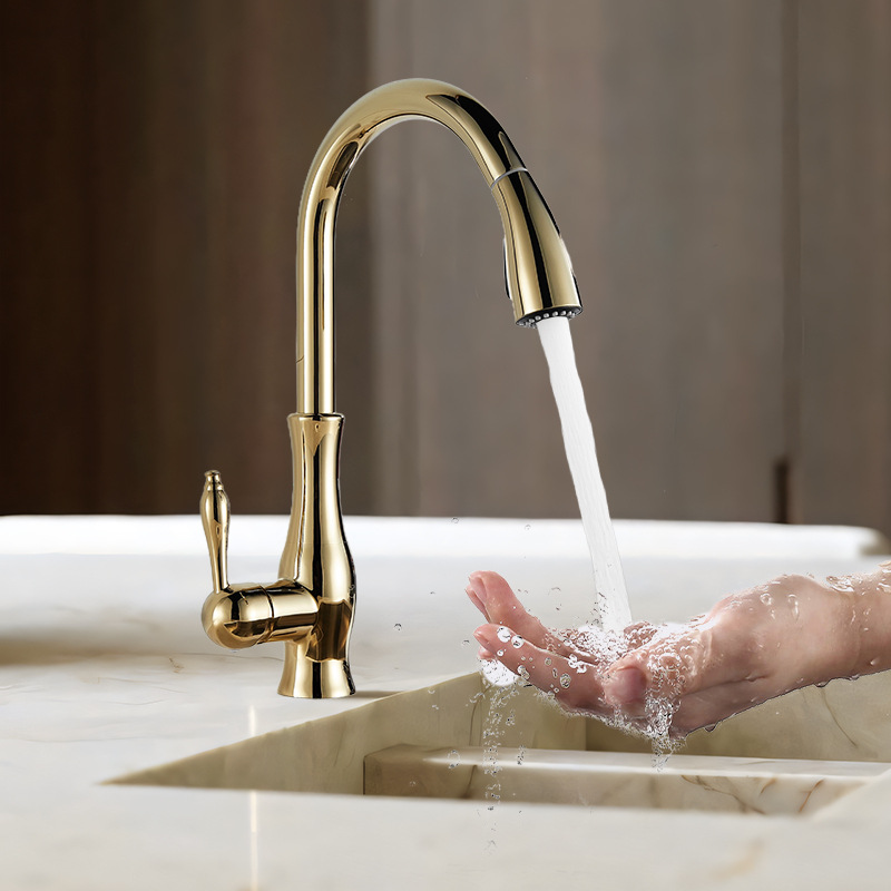 Francés retro tirón grifo de cobre europeo clásico grifo fregadero de la cocina cuenca vegetal creativo cabeza de agua fría y caliente