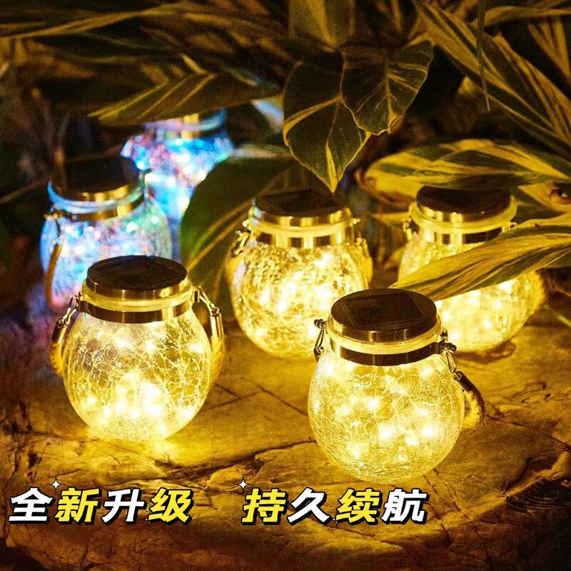 Solar crack lamp outdoor courtyard glass hanging lamp wishing creative decoration Christmas Mason bottle lamp