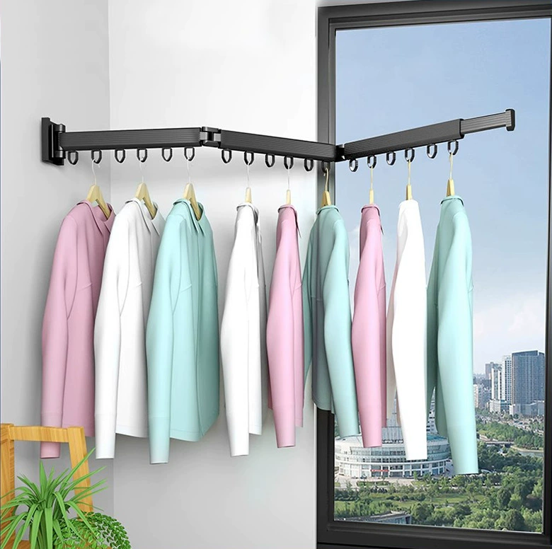No punching folding clothes drying rack balcony household clothes drying rod drying artifact wall hanging invisible shrink bay window clothes drying rack